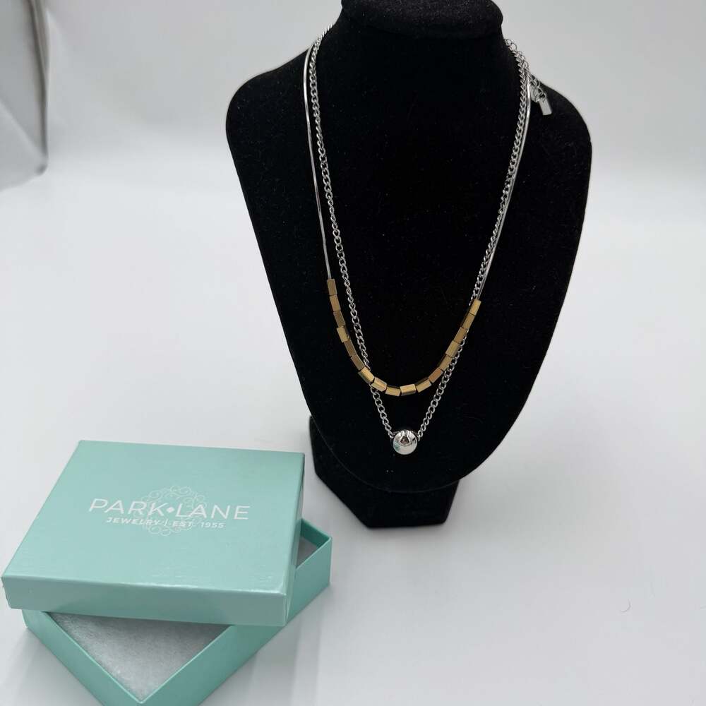 Park Lane Mixed Metal Layered Necklace Set Gold Silver Tone Geometric Beads Ball